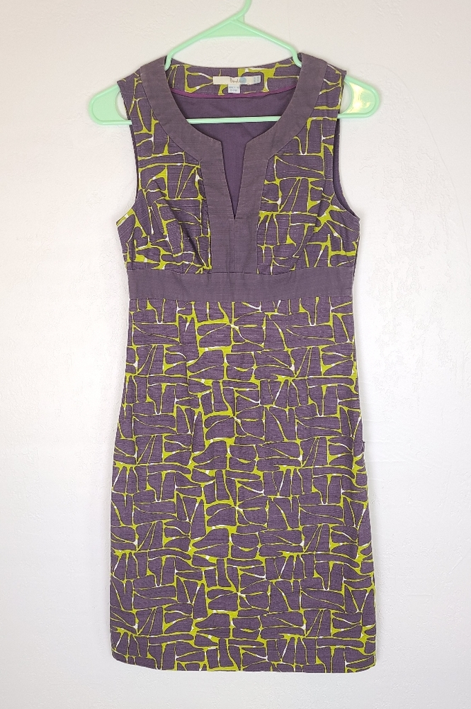 Boden Purple and Green Notch Neck Shift Dress